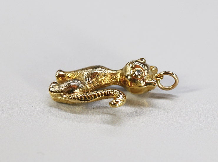 ヴィンテージ9金ダイヤモンドアイ猫チャーム（ジョージ・ジェンセン