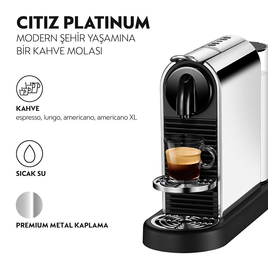 Nespresso D140 Citiz Platinum,Paslanmaz Çelik Kapsüllü Kahve