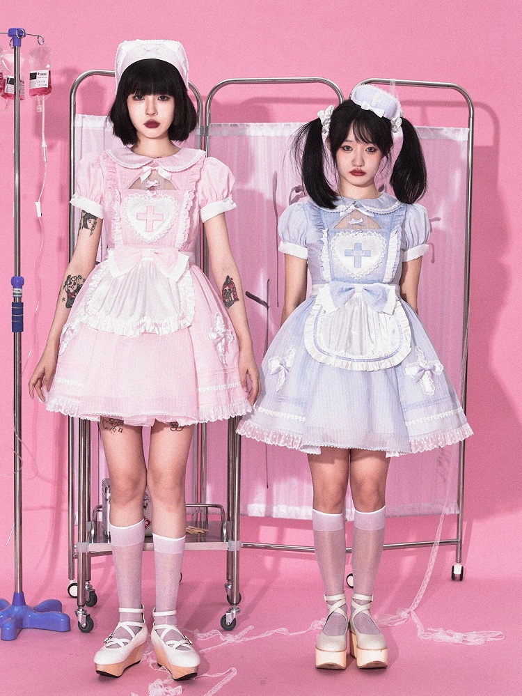 Showa Hospital Peter Pan Collar Short Sleeves Nurse Lolita Dress OP
