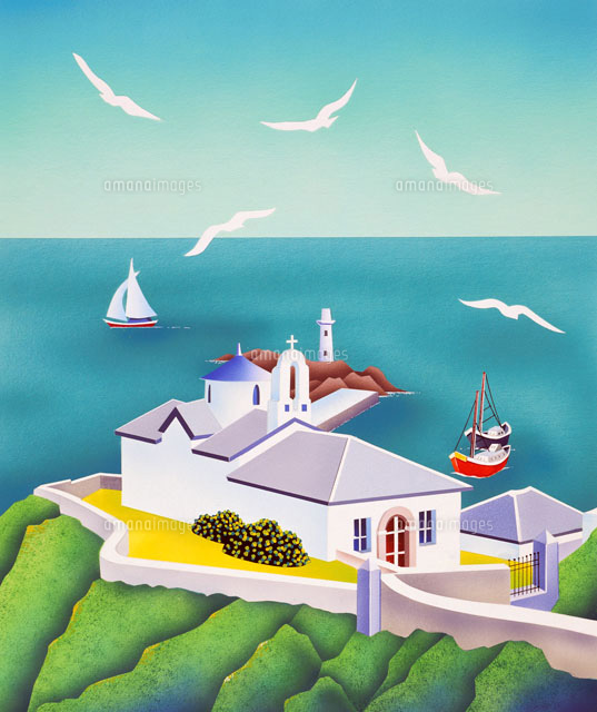 ミコノス島の港での一瞬[02237003085]の写真・イラスト素材｜アマナ