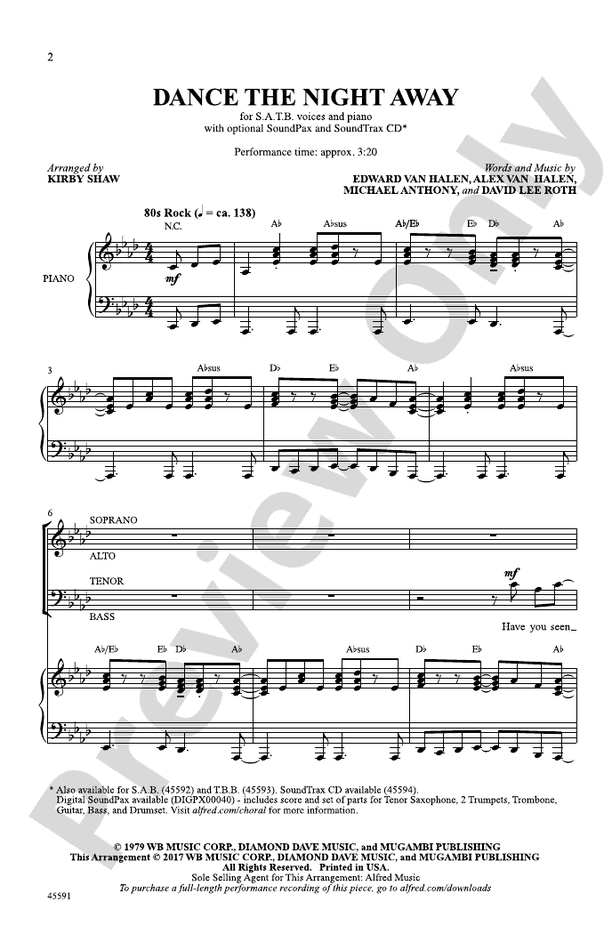 Dance the Night Away: SATB Choral Octavo: Edward Van Halen