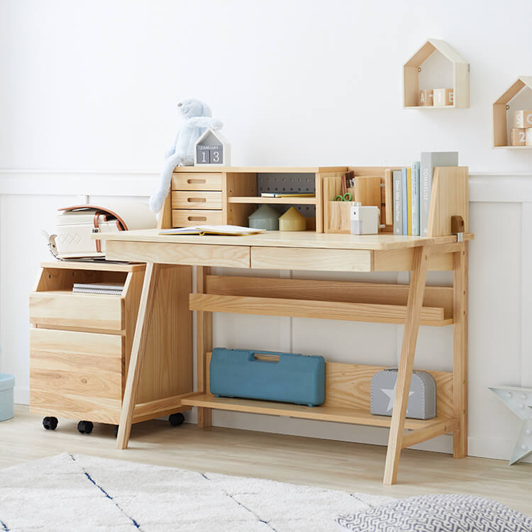 学習机セット(幅105cm) 収納棚ラック・ワゴン付き デスクセット