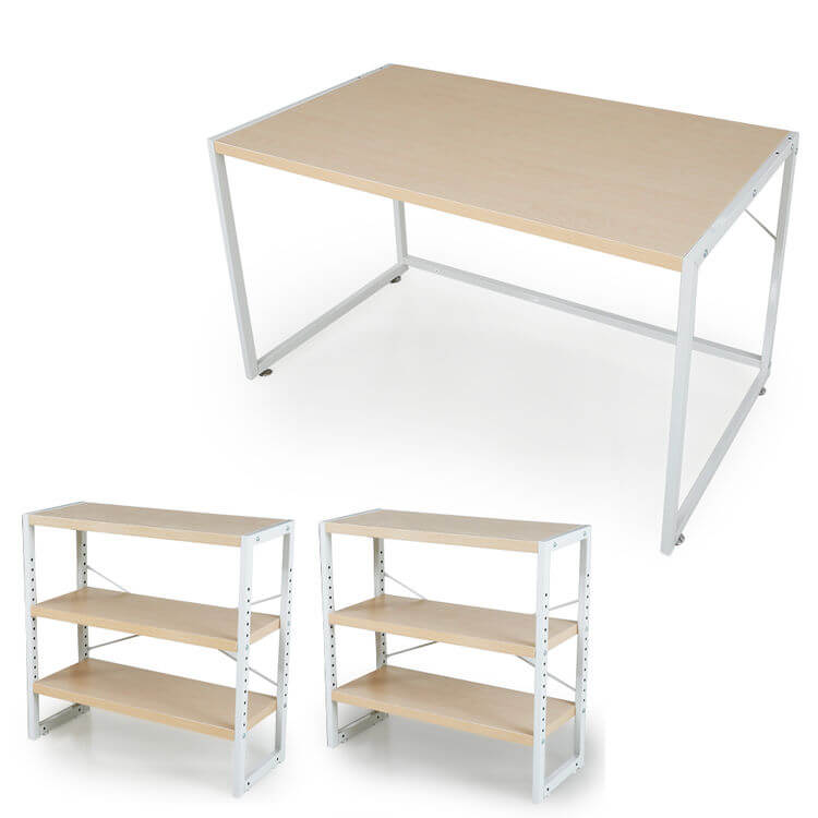 大容量収納のパソコンデスク(ライトナチュラル/ウォルナット)ツイン