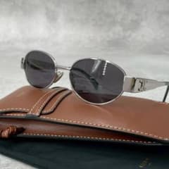 極美品◎セリーヌ トリオンフ メタル 01 サングラス オーバル ロゴ刻印