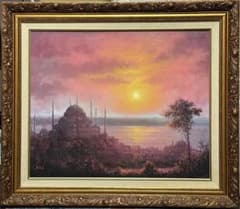 スイベル・ギュレー】油彩12号 50×60cm イスタンブール夕景 モスク風景