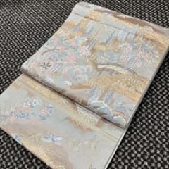 極美品】正絹 袋帯 豪華金糸 御所車・四季の花々 六通 訪問着・色無地
