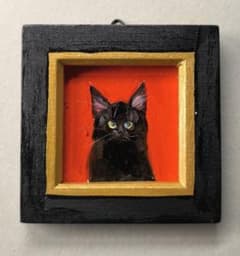 黒猫』油絵 ミニ絵画 原画 油彩画 額付き 手描き - メルカリ