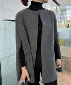 新品【インターファクトリー】ノーカラーケープコート グレー ポンチョ