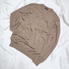 ゼニアZEGNAカシミアシルクCASHSETAハイゲージクルーネックニット46茶