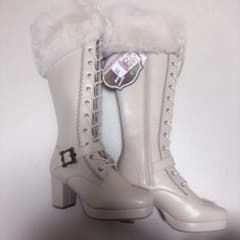 しまむら クラロリ くる実 レースアップ ロングブーツ オフホワイト 白