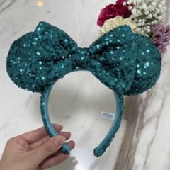 美品】ディズニー カチューシャ スパンコール 緑 青 ミニーちゃん