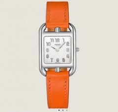 超美品】HERMES オレンジレザー スクエア時計