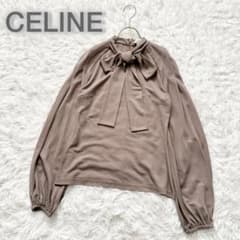 CELINE長袖ブラウスセリーヌCマカダム刺繍光沢艶感コットン100%