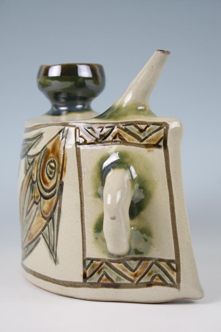 琉球壺屋焼 登り窯 金城敏幸 窓絵双魚文抱瓶（大）