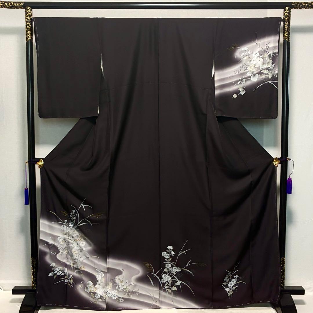 D317 訪問着 花 蔦 流水 金彩 正絹 着物 袷 しつけ糸付き未使用極美品