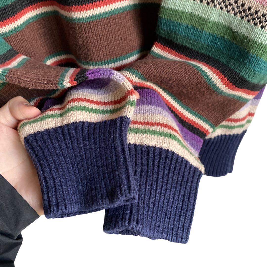 90s structure マルチボーダー ラミーコットンニットセーター 好配色