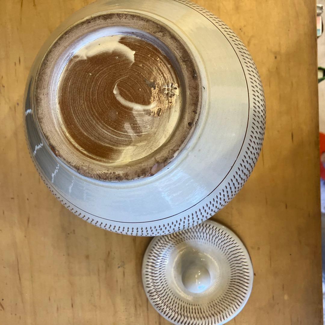 小代焼ふもと窯 井上泰秋作！壺蓋付き飛び鉋【民藝ビンテージ】小鹿田