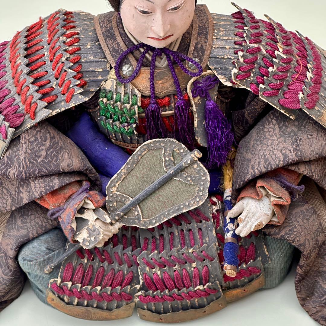 江戸〜明治時代 武者人形 鎧武者座り人形 高さ約32cm 古美術・骨董