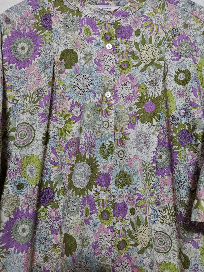 キラキラ様Parkesリバティ タナローン バンドカラー タック ワンピース