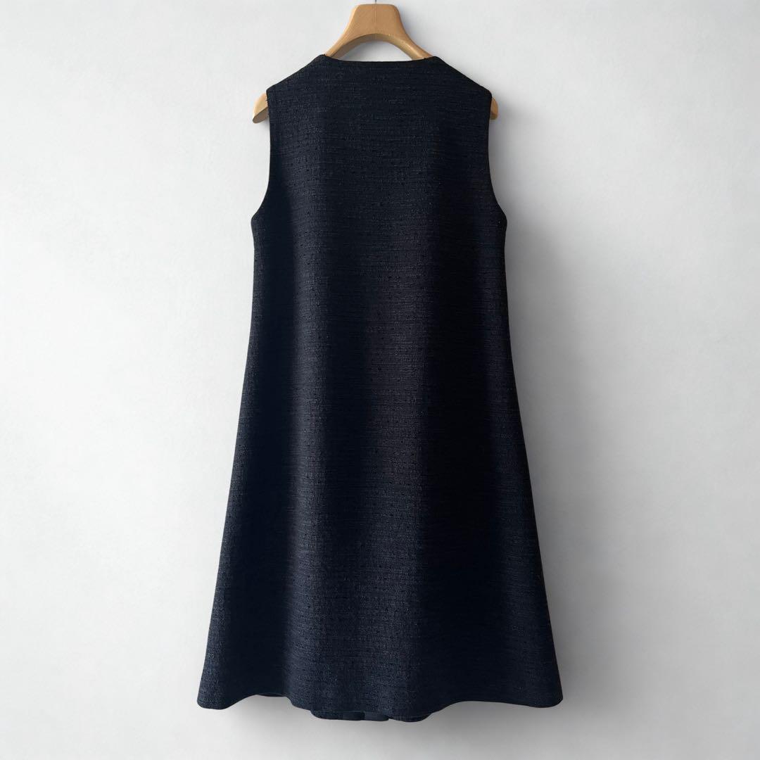 美品 23春エムズグレイシー フラワーボタンツイードワンピース