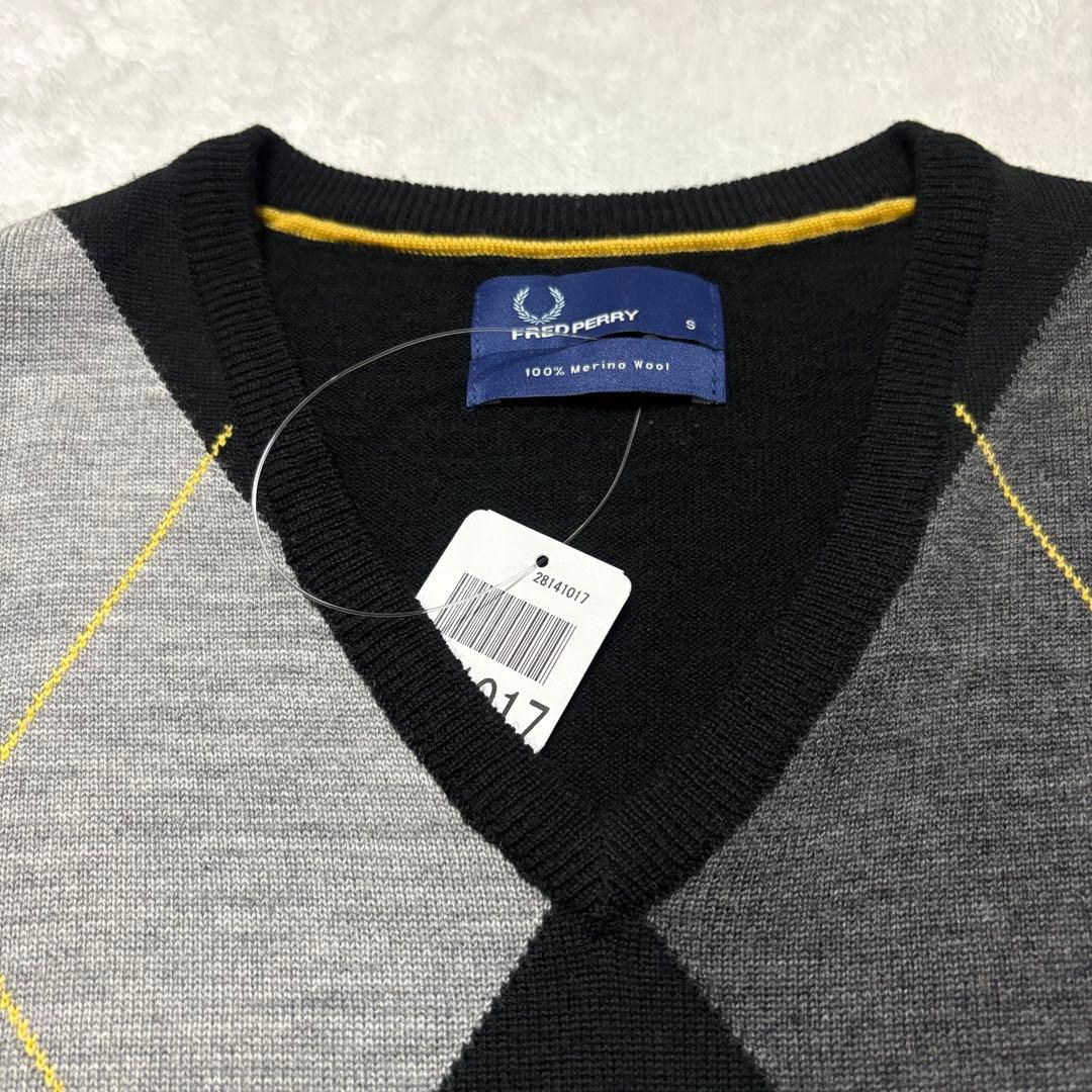 未着用 フレッドペリー メリノウール ニット アーガイル 黒色 月桂樹