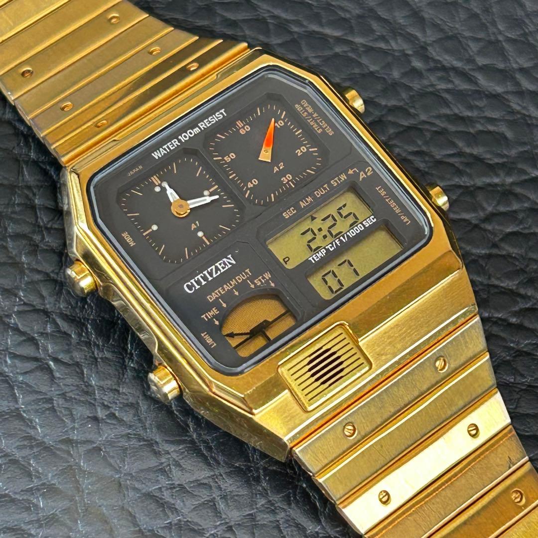 CITIZEN アナデジテンプ 8988-Q01920 ゴールド 希少 レトロ - メルカリ