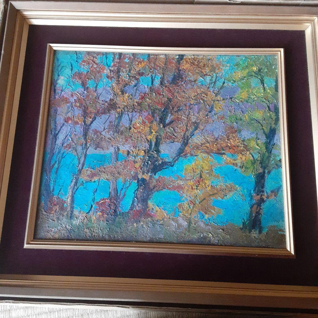 越阪部洋一 油彩画 松原湖畔の秋 F8号 kakejiku_ya-4291