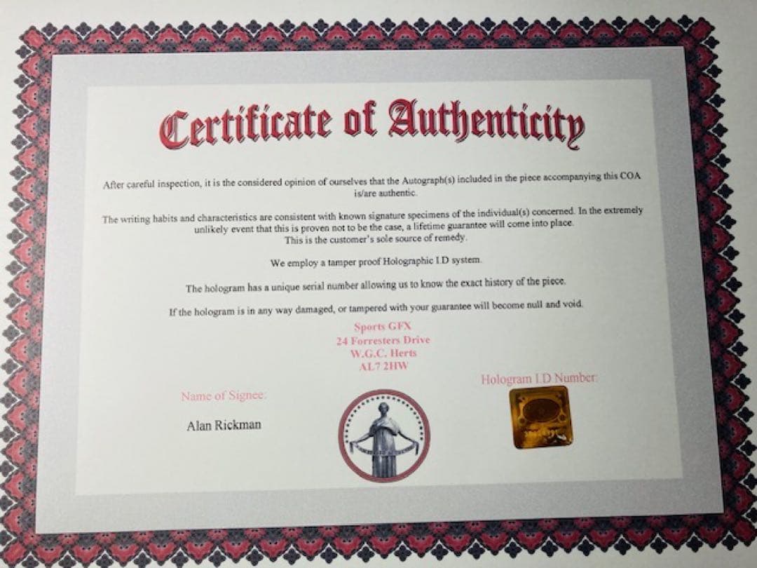 ハリー・ポッター アラン・リックマン 直筆サイン入り写真 保証書付き