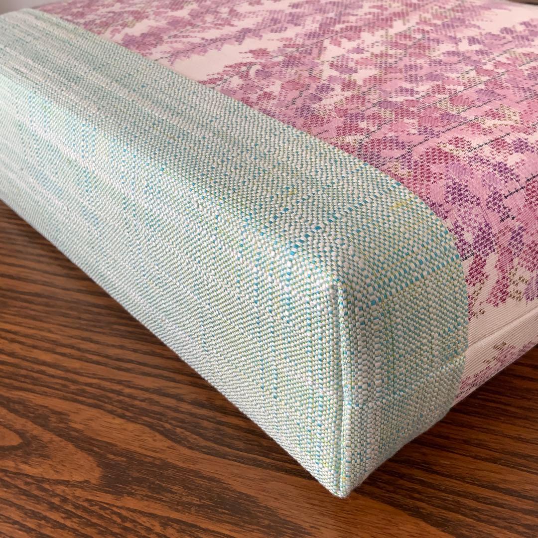 大島紬 満開の藤の花 リメイク 胡桃皮ハンドルバッグ