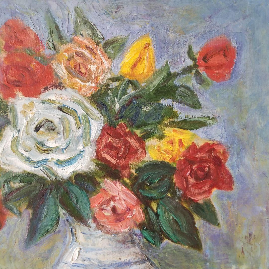 絵画 ばら《薔薇》静物画 油絵 F8 額付き - メルカリ