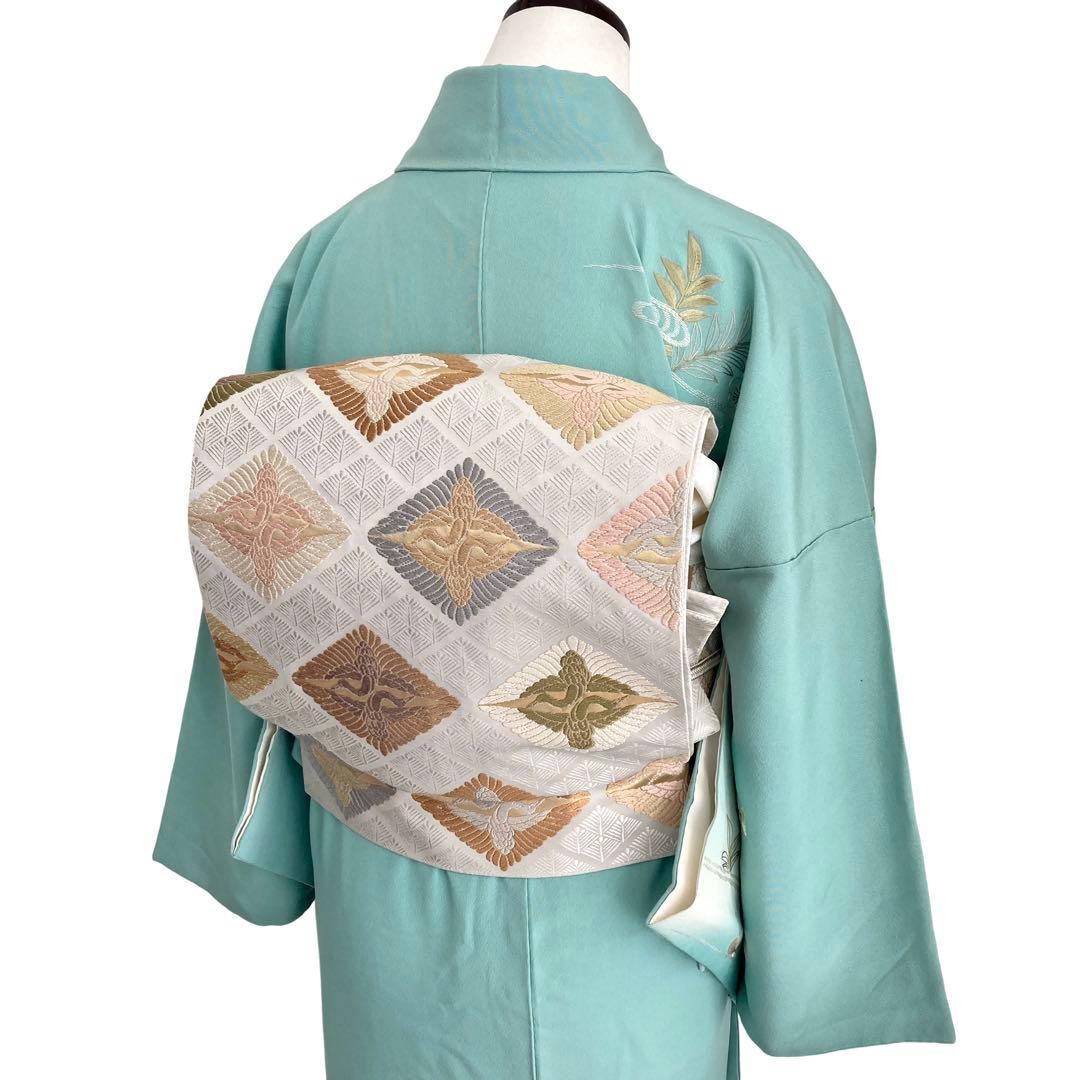 ☆淡い水浅葱色 身丈157 刺繍 訪問着 着物 NO44 - メルカリ