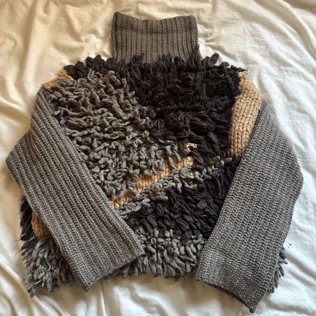 LEINWANDE ラインヴァンド パッチワークハンドニットカーディガン