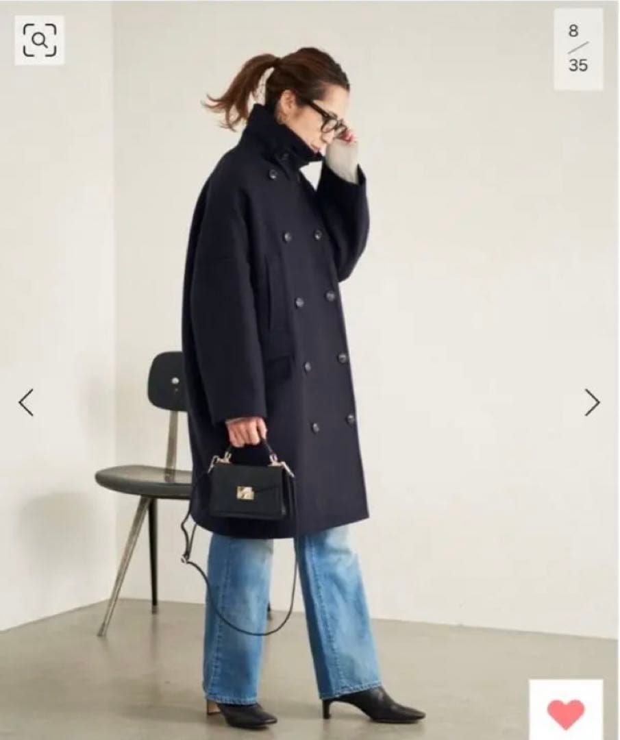 FRAMeWORKフレームワーク ロングPコート38 ネイビー タグ・ボタン付き