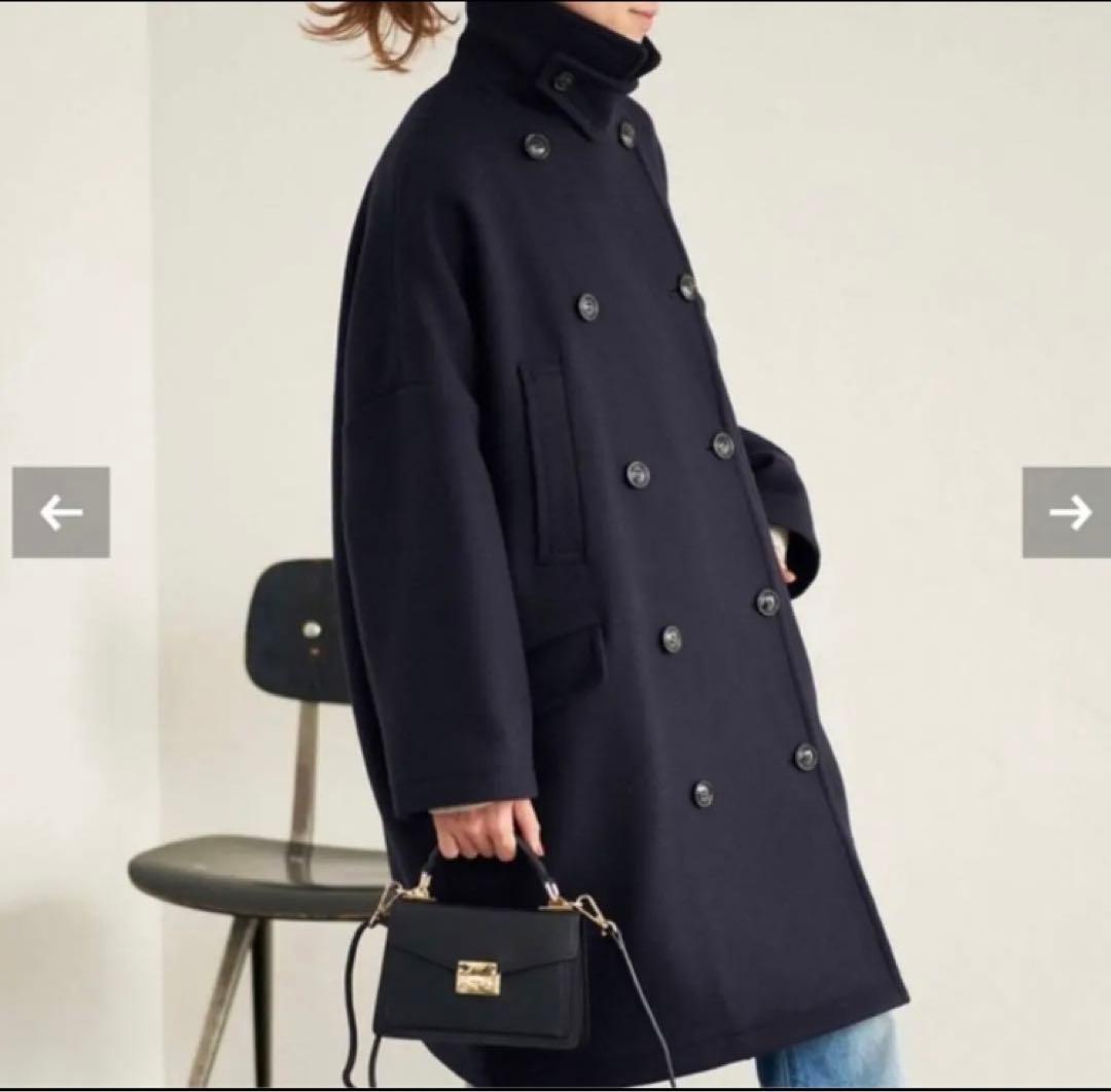 FRAMeWORKフレームワーク ロングPコート38 ネイビー タグ・ボタン付き