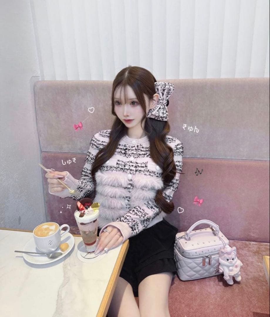 Lumignon Lumi tweed-like fur knit 黒ピンク - メルカリ