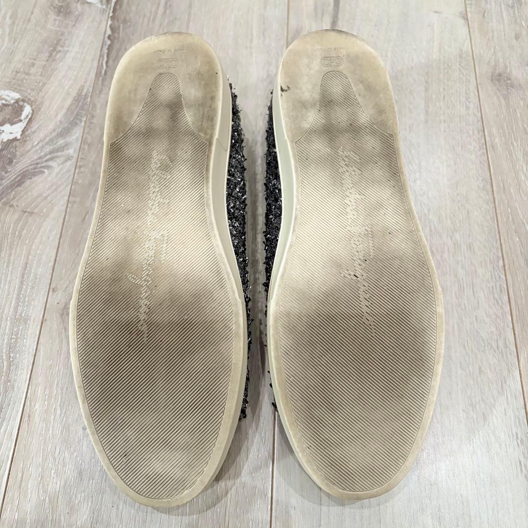 サルヴァトーレフェラガモ スニーカー フラット ヴァラリボン ラメ 24.5cm