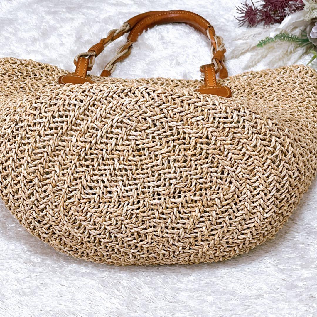 genten ゲンテン】かごバッグ ラッコルタ ラフィア編み レザー 極美品