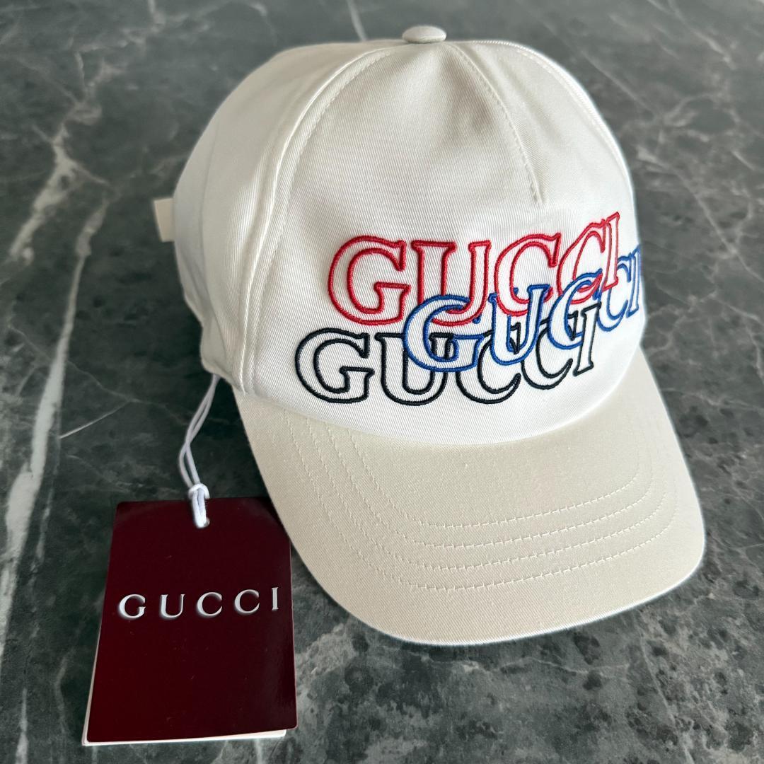新品未使用／正規品】GUCCI キャップ ロゴ刺繍 ホワイト Sサイズ