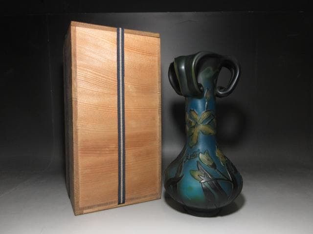 欧州 EmileGalle エミール・ガレ ガラス花瓶／クレマチス図／木箱入り エミール・ガレ「クレマチス文花瓶」 | B. the Gallery