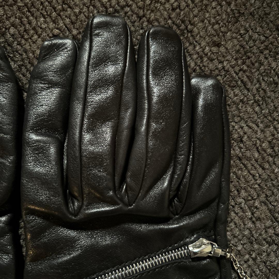 GANTIER CAUSSE 高級レザー手袋 3連ジップ チェーン 黒 フランス