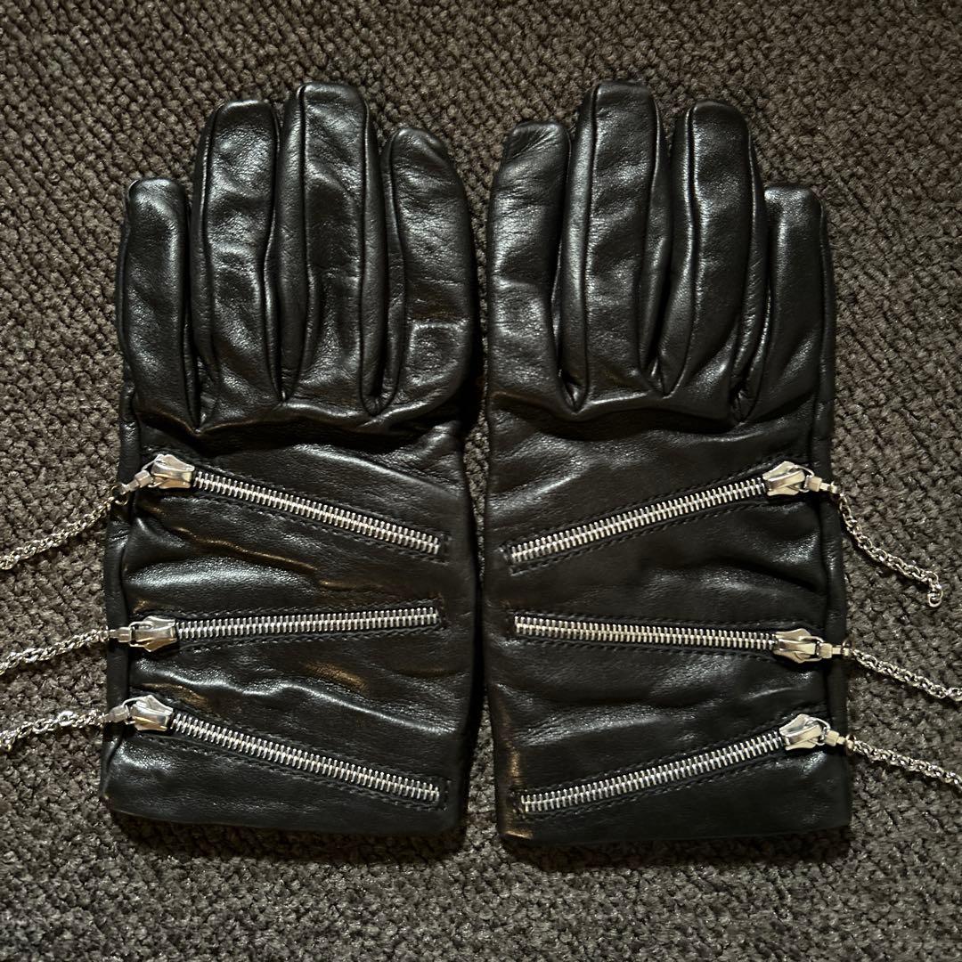 GANTIER CAUSSE 高級レザー手袋 3連ジップ チェーン 黒 フランス