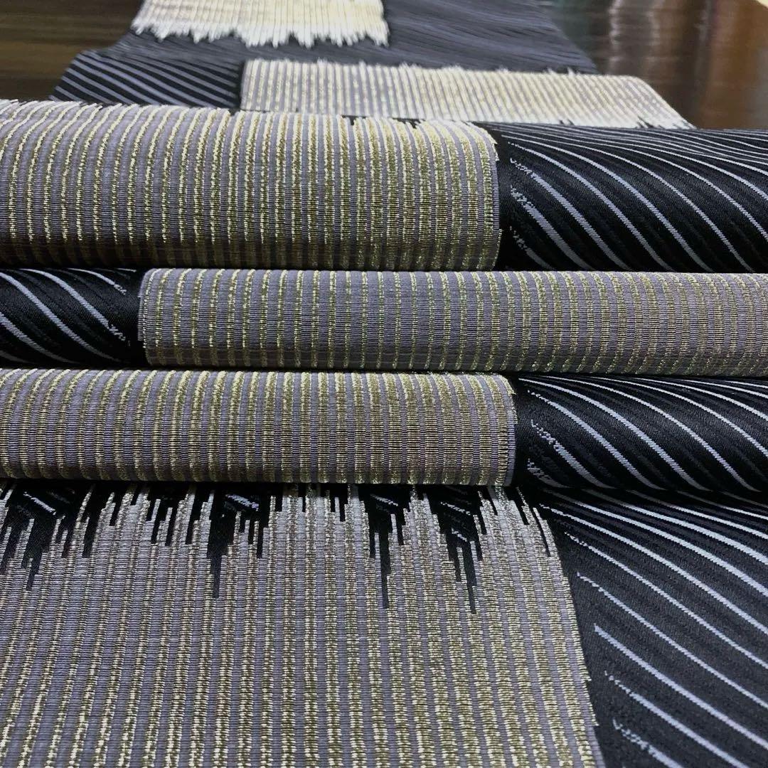 専用ページ 正絹 六通袋帯【抽象模様 斜めライン 黒】 - 着物・浴衣