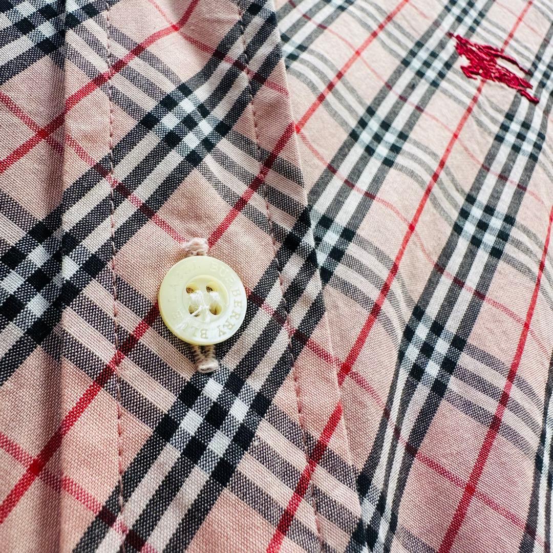 バーバリー 美品 ノバチェック シャツ ブラウス 希少 長袖 刺繍 ピンク