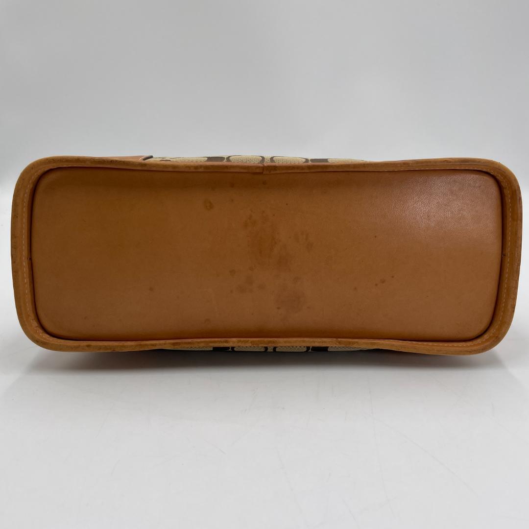 良品 COACH ハンドバッグ キャンバス ブラウン シグネチャー 肩掛け