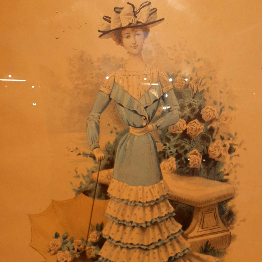 貴重1900年作品絵画『100年前のフランス貴婦人』手彩色アンティーク