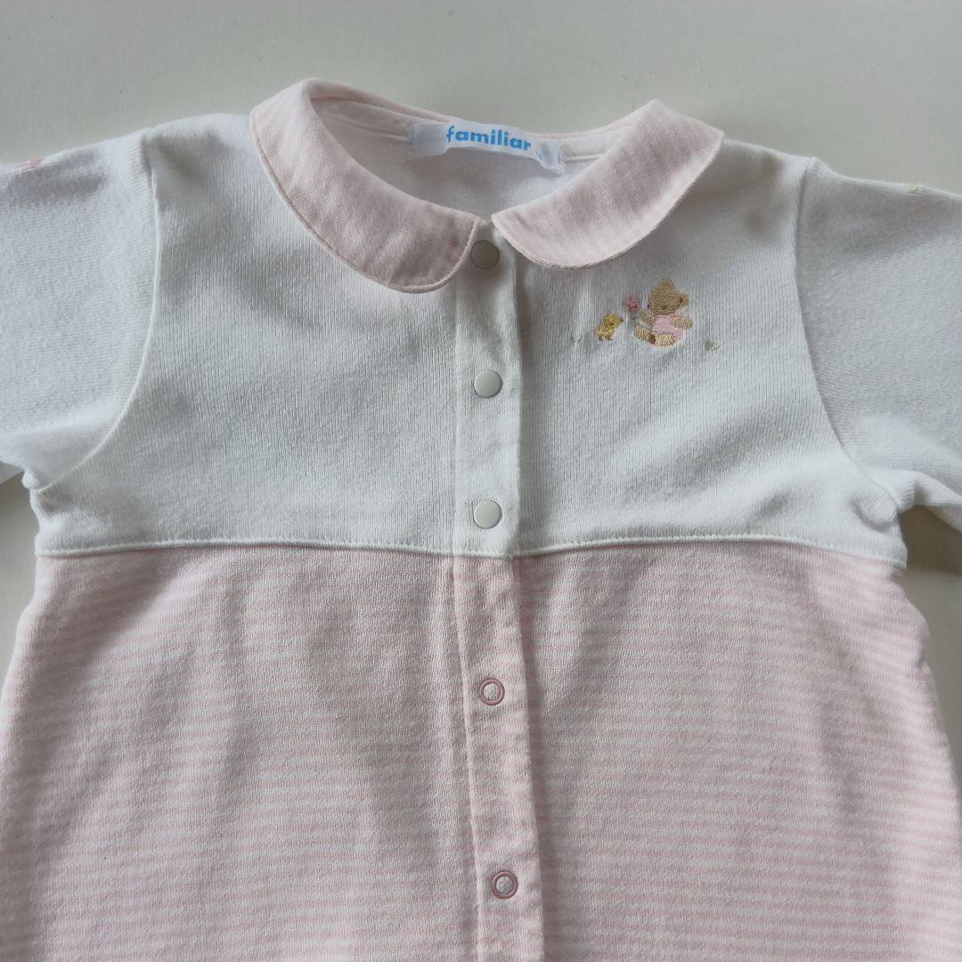 70cm familiar ホワイト・ピンク 襟付きロンパース - メルカリ