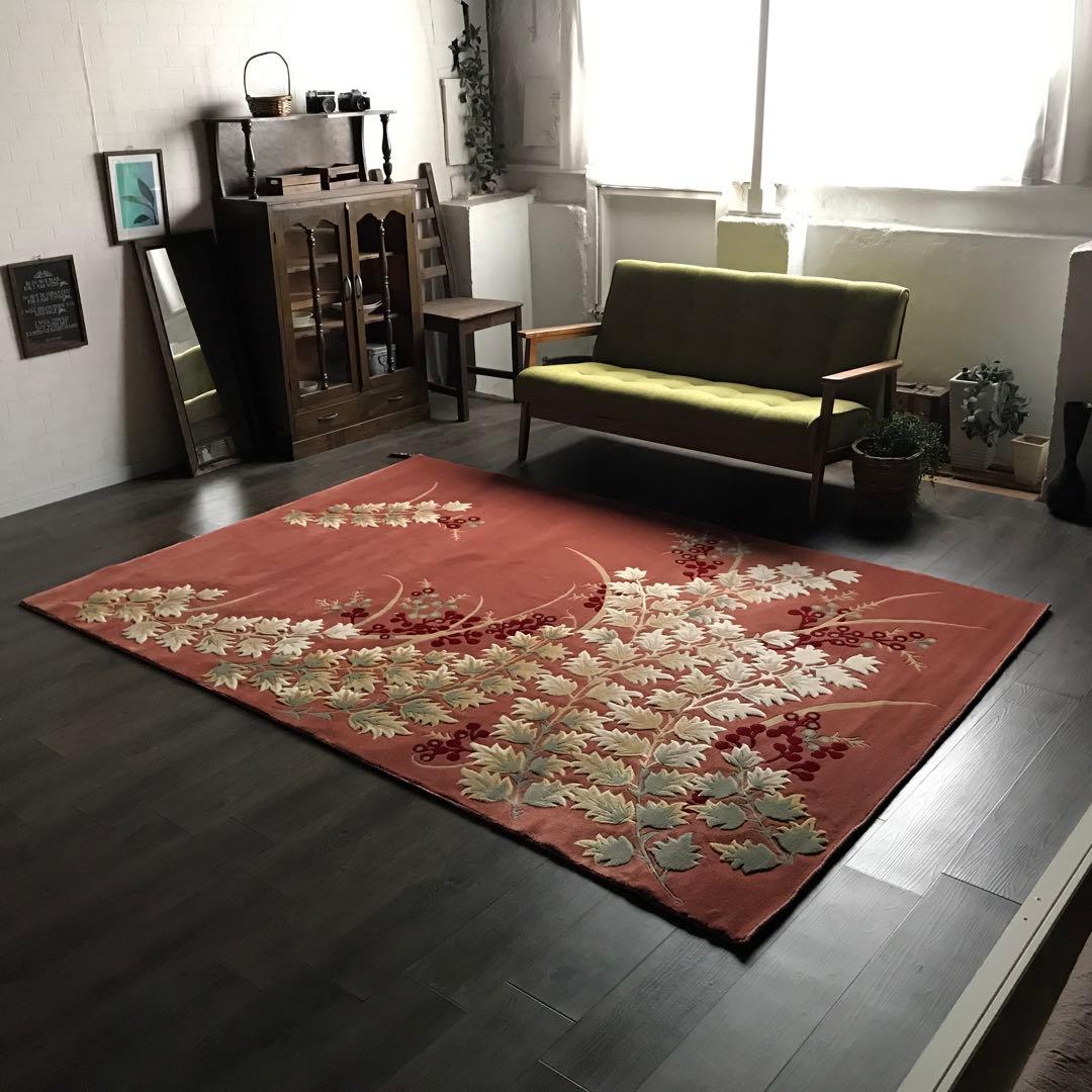 花柄 和風 ラグ ラグマット 段通 絨毯169×241.5cm ローズ