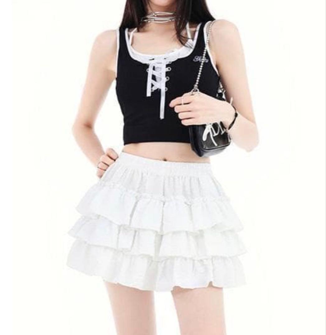 ミニスカート ホワイト y2k フェアリー グランジ 平成ギャル 姫系 白