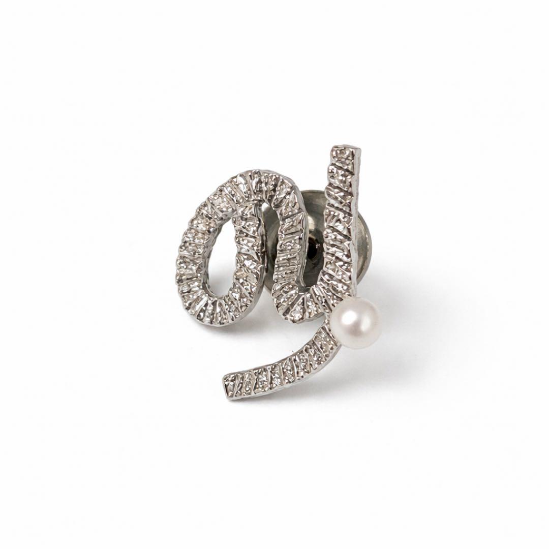 TASAKI イニシャル パール ピンブローチ SILVER 田崎真珠 刻印あり