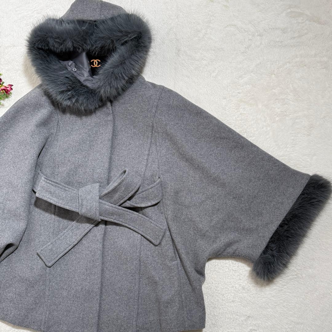 rienda ウールMIXフードポンチョコート フード 秋冬 グレー